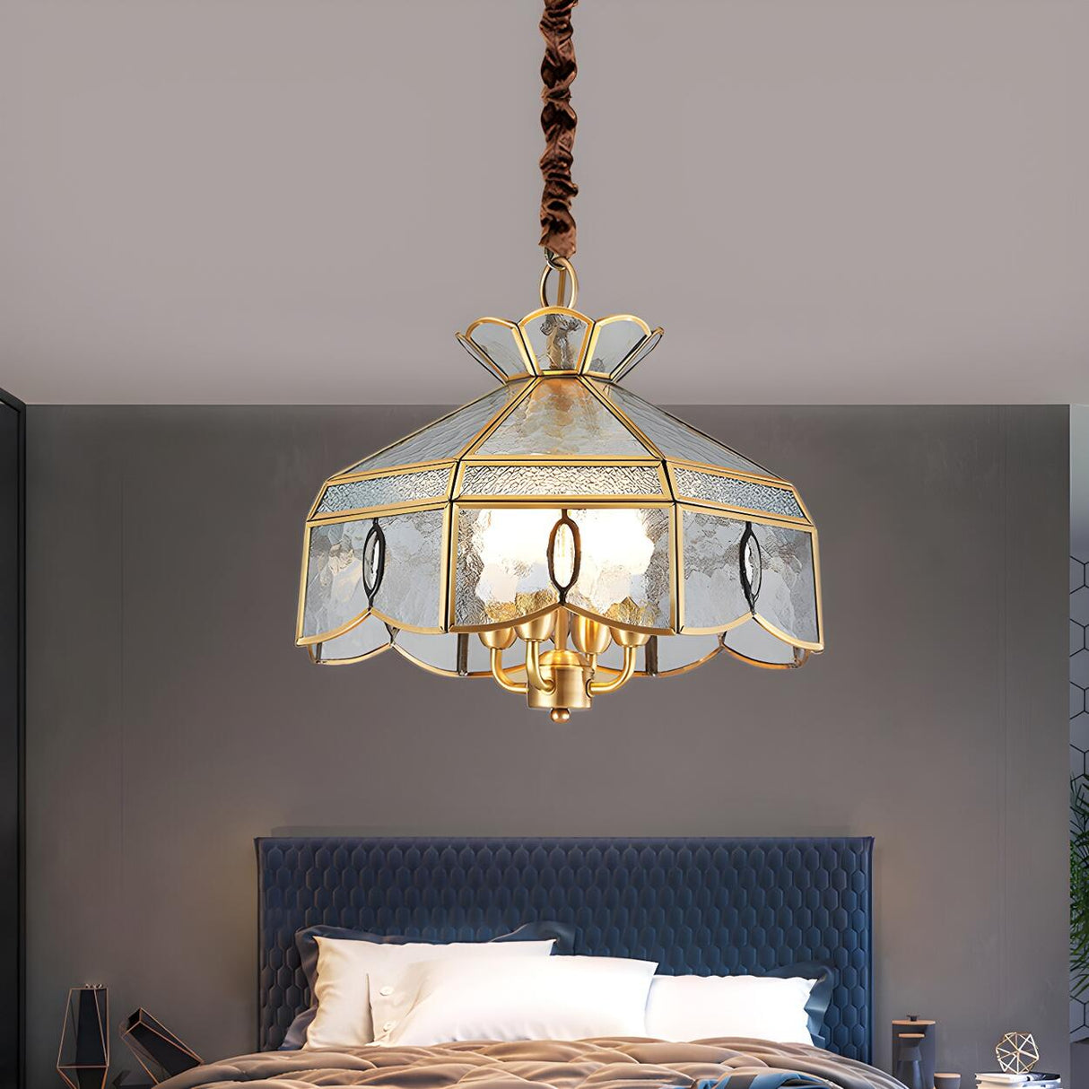 Vintage Gold Lantern Dome Pendant Light Chandelier Bedroom Image - 1