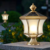 Vintage Gold Solar Lantern Whirlwind Glass Post Light Image - 4