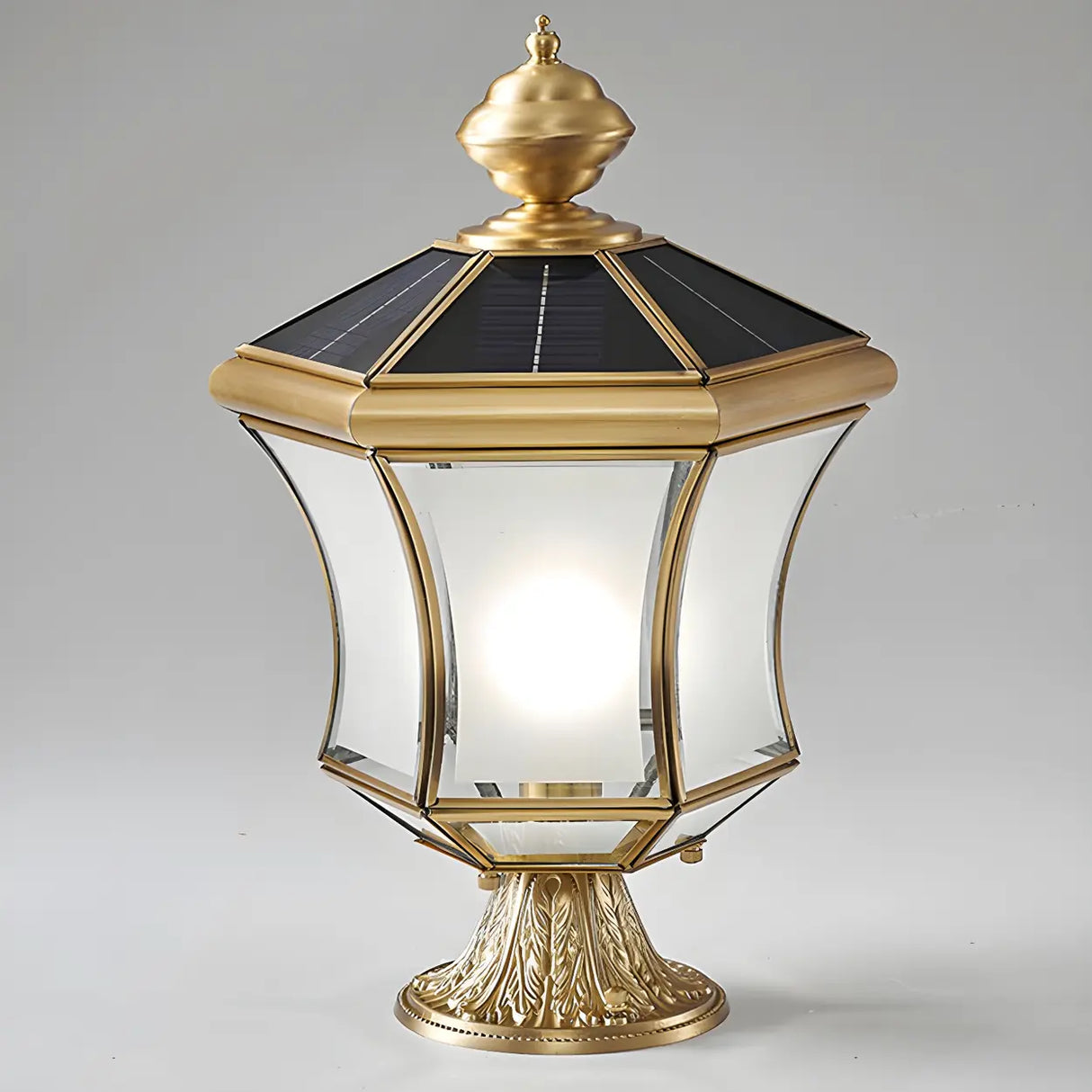 Vintage Gold Solar Lantern Whirlwind Glass Post Light Image - 7