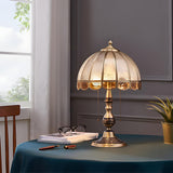 Vintage Golden Umbrella Dome Brass Glass Table Lamp Image - 12