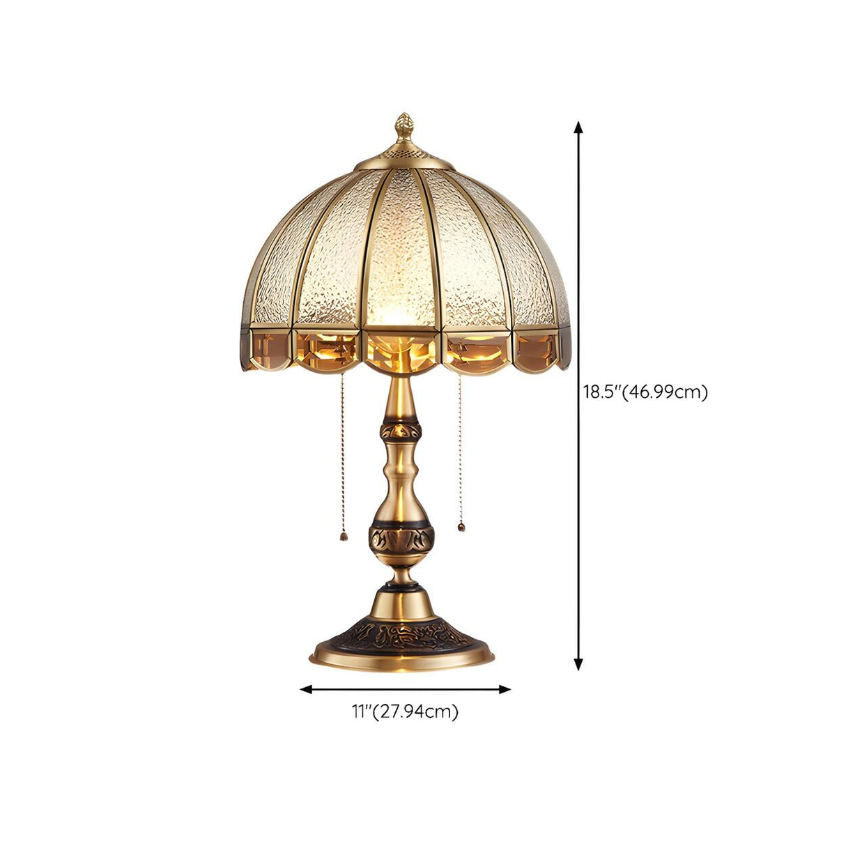 Vintage Golden Umbrella Dome Brass Glass Table Lamp 