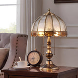 Vintage Golden Umbrella Dome Brass Glass Table Lamp Image - 4