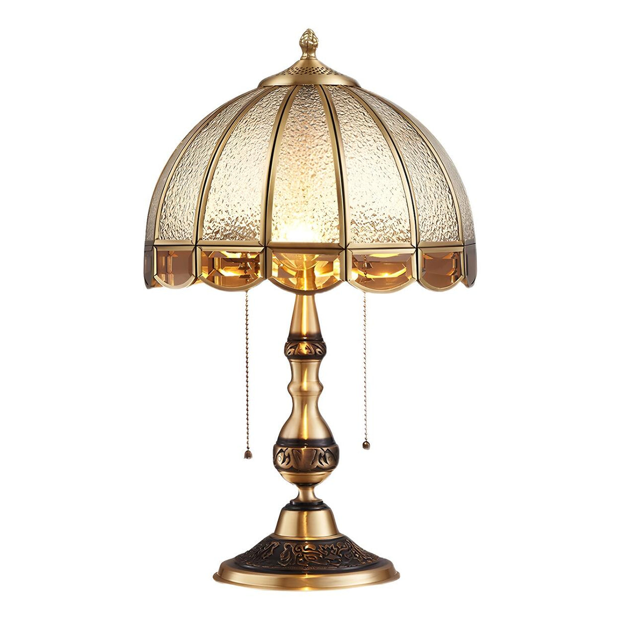 Vintage Golden Umbrella Dome Brass Glass Table Lamp Image - 5