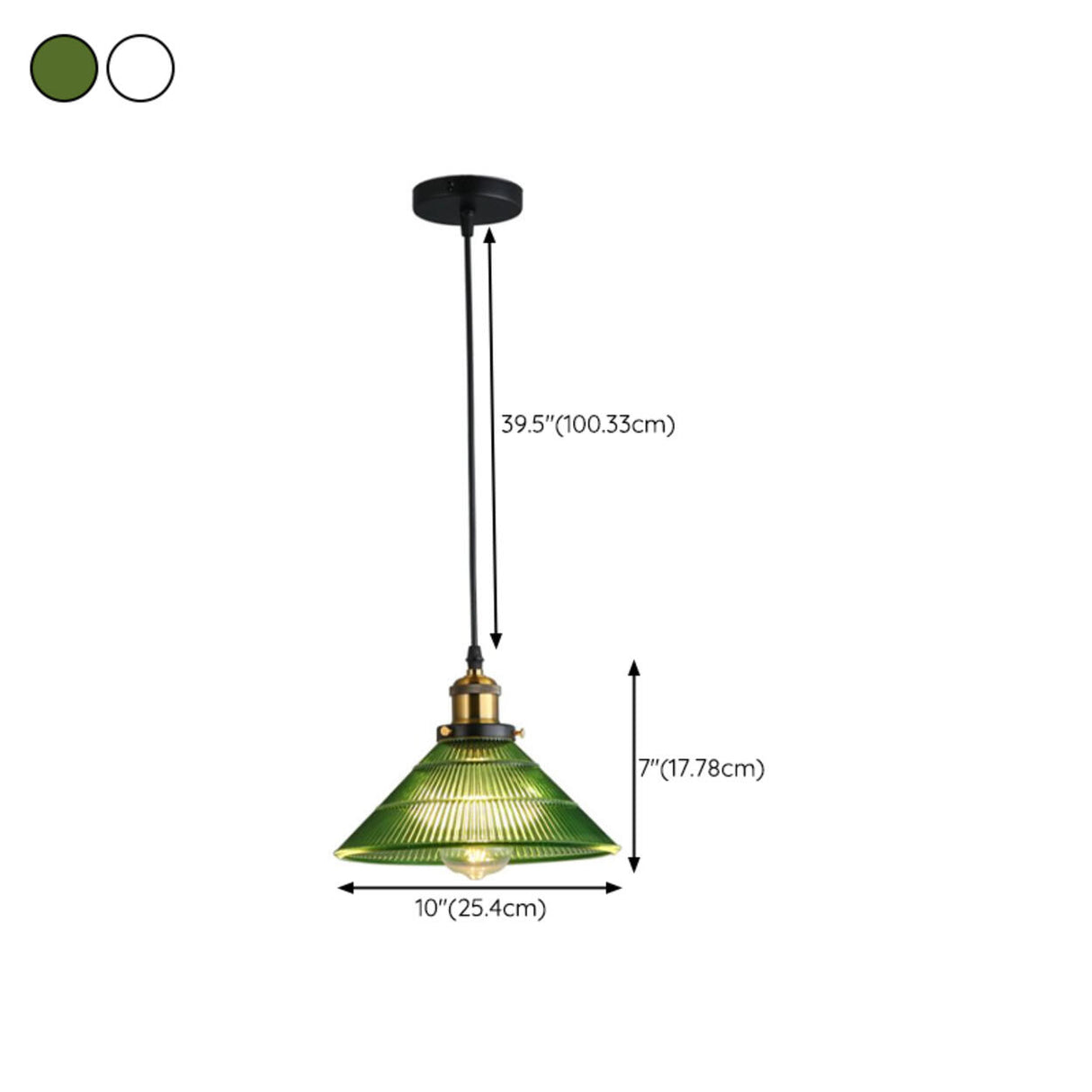 Vintage Green Clear Glass Cone Ceiling Pendant Light 