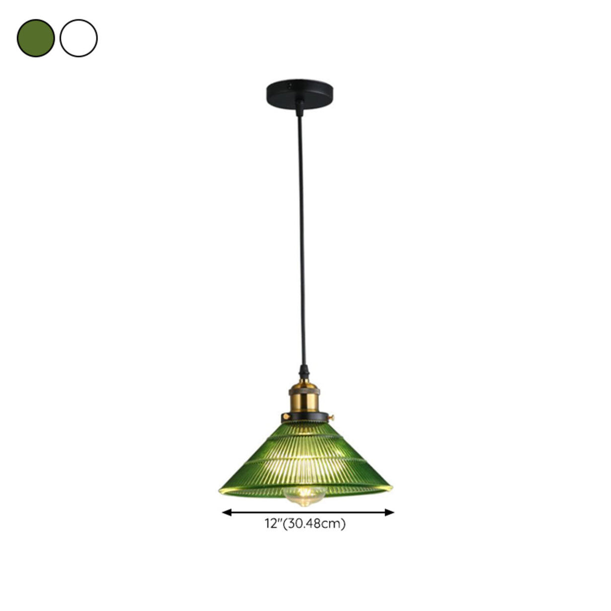 Vintage Green Clear Glass Cone Ceiling Pendant Light Image - 12