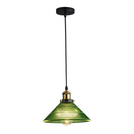 Vintage Green Clear Glass Cone Ceiling Pendant Light Image - 2