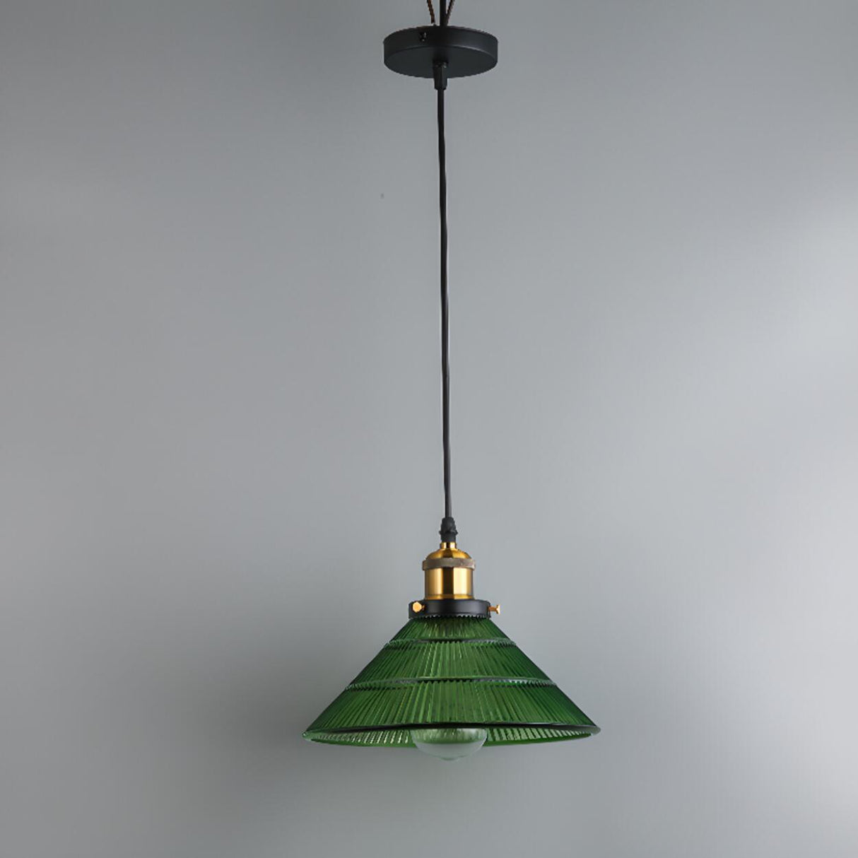 Vintage Green Clear Glass Cone Ceiling Pendant Light Image - 7