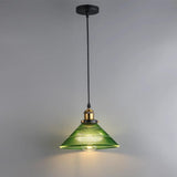 Vintage Green Clear Glass Cone Ceiling Pendant Light Image - 8