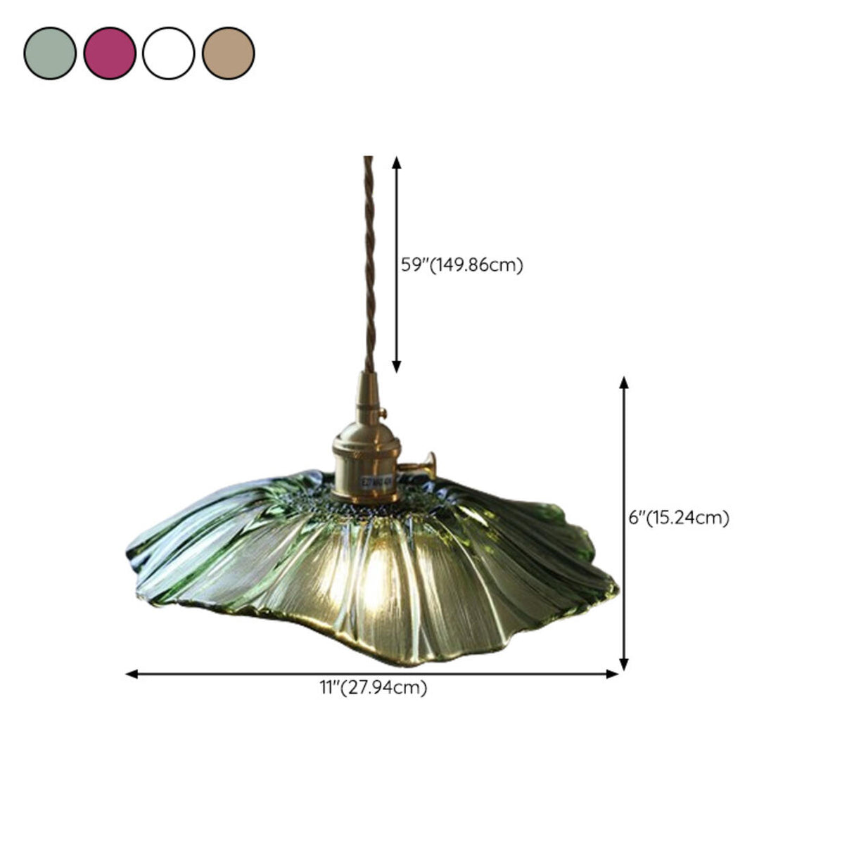 Vintage Green Glass Flower Brass Pendant Light Image - 16