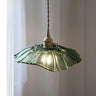 Vintage Green Glass Flower Brass Pendant Light Image - 3