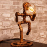 Vintage Industrial Jogger Pipe Robot Brass Table Lamp Image - 1