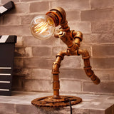 Vintage Industrial Jogger Pipe Robot Brass Table Lamp Image - 2