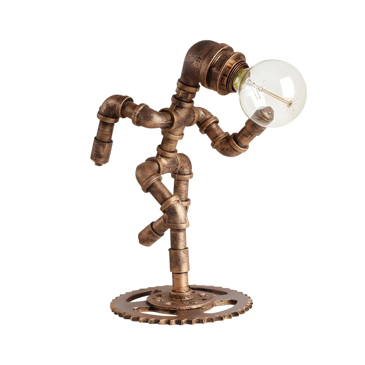 Vintage Industrial Jogger Pipe Robot Brass Table Lamp Image - 3