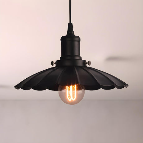 Vintage Industrial Metal Black Scalloped Pendant Light Image - 1