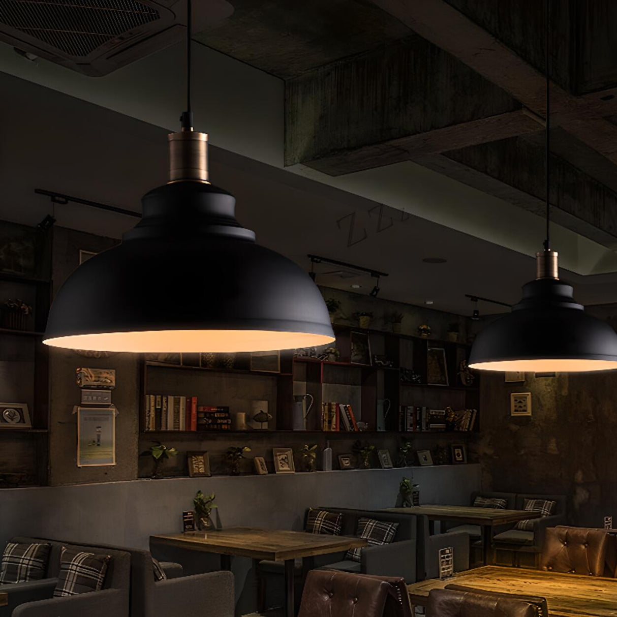 Vintage Industrial Round Matte Metal Pendant Light Image - 6