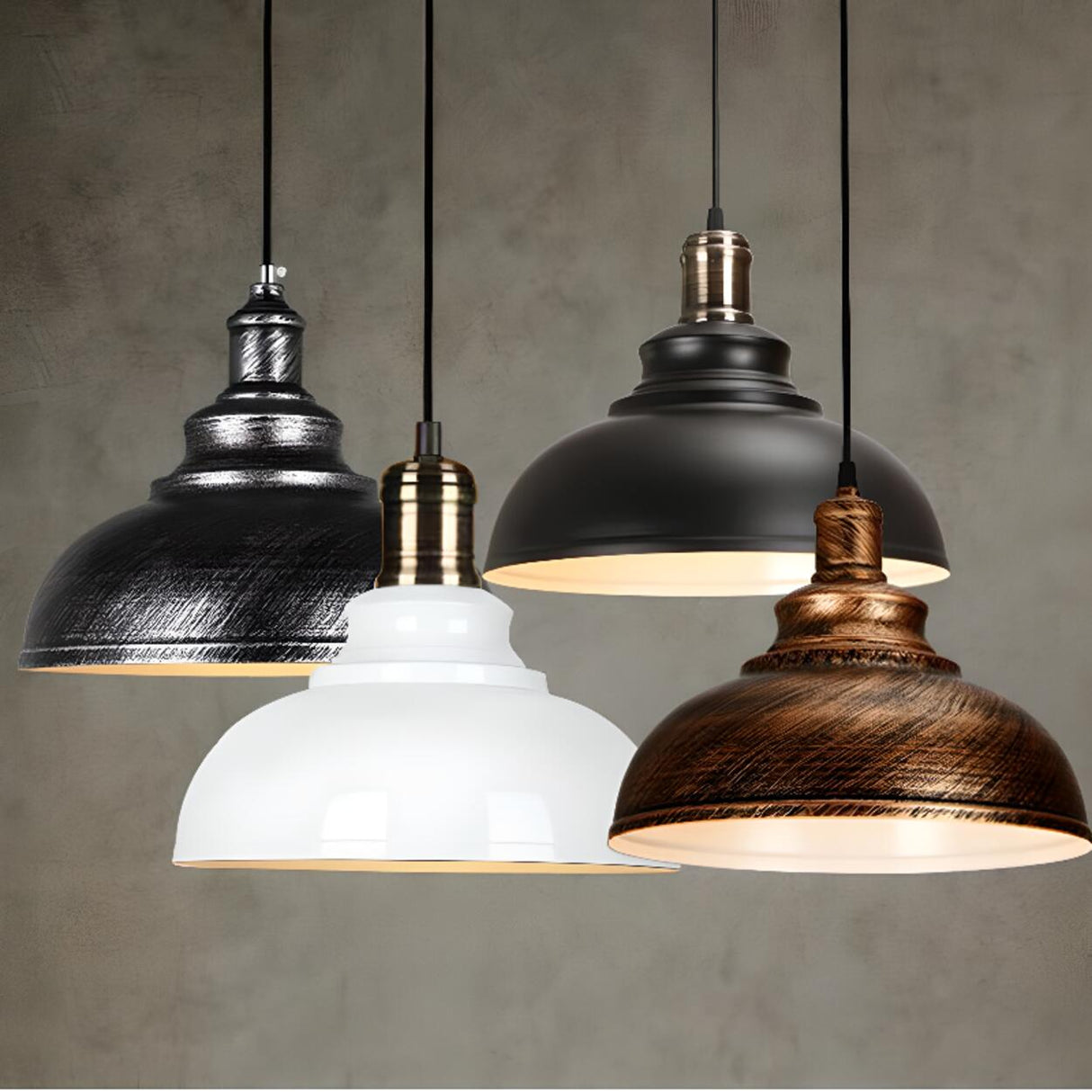 Vintage Industrial Round Matte Metal Pendant Light Image - 8