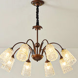 Vintage Large Glass Round Living Room Brown Chandelier Image - 8