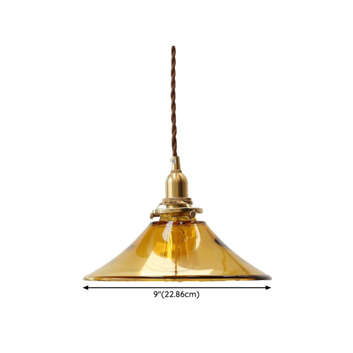 Vintage Living Room Amber Glass Cone Pendant Light 