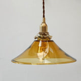 Vintage Living Room Amber Glass Cone Pendant Light Image - 4