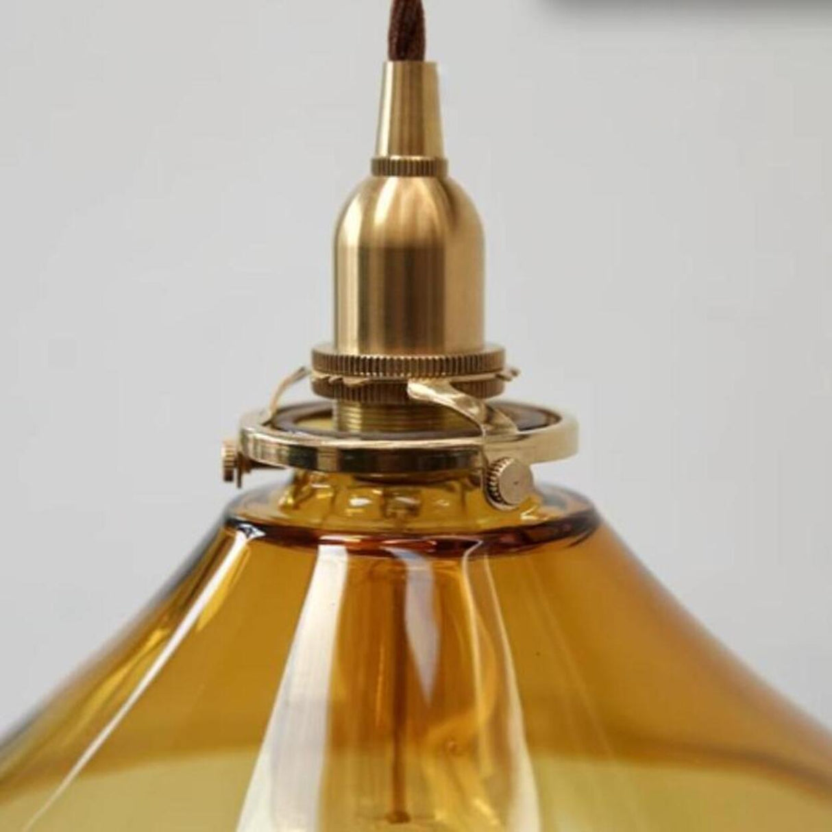 Vintage Living Room Amber Glass Cone Pendant Light Image - 7