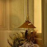 Vintage Living Room Amber Glass Cone Pendant Light Image - 9