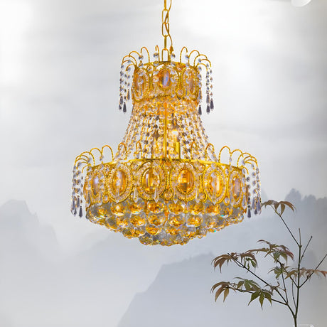 Vintage Luxury 2 Tiers Gold Crystal Pendant Chandelier Image - 1