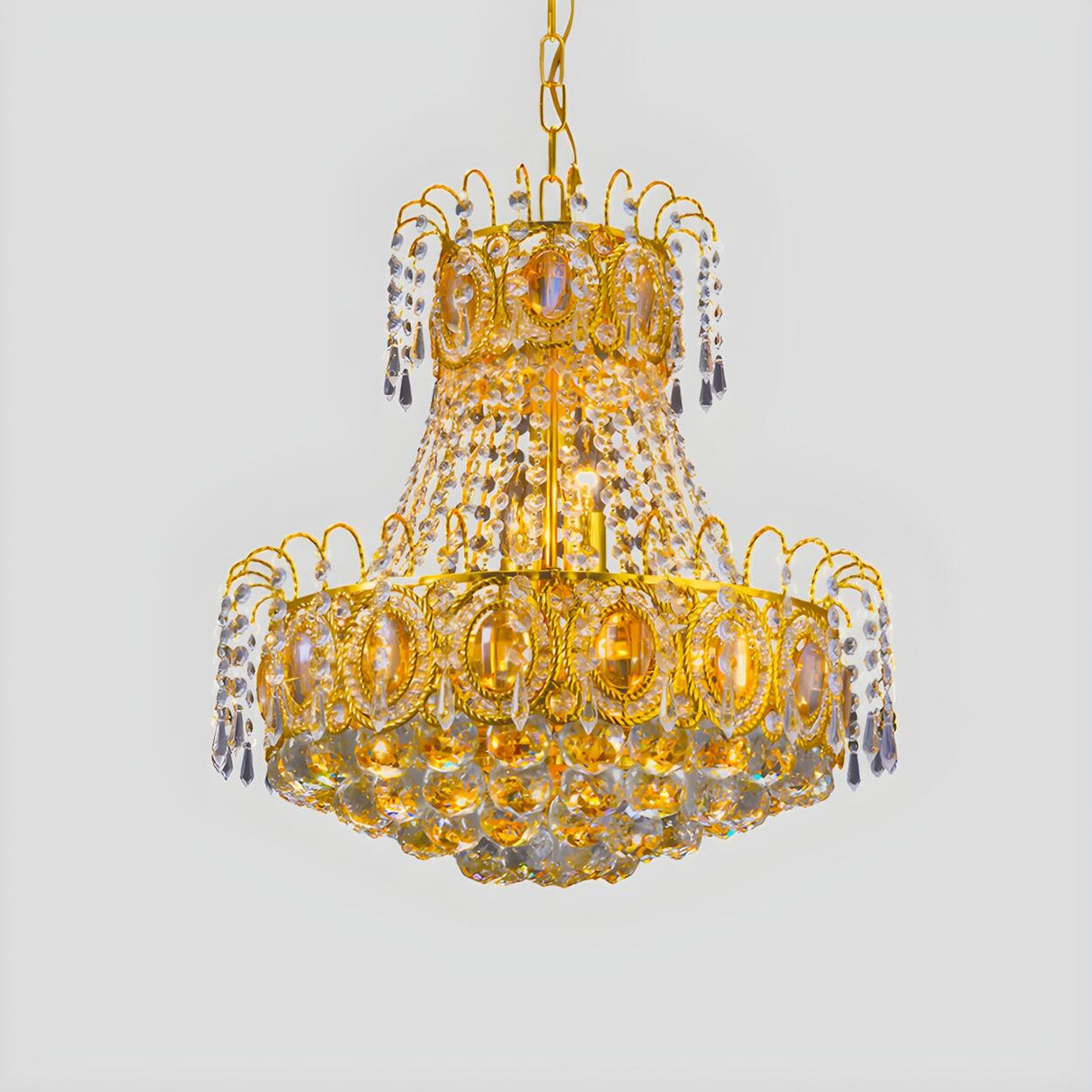 Vintage Luxury 2 Tiers Gold Crystal Pendant Chandelier Image - 3