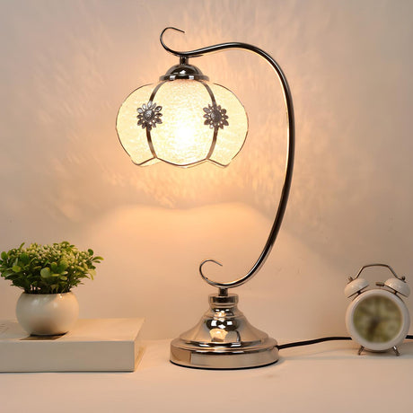 Vintage Metal Flower Curved Arm Bedroom Table Lamp Image - 1