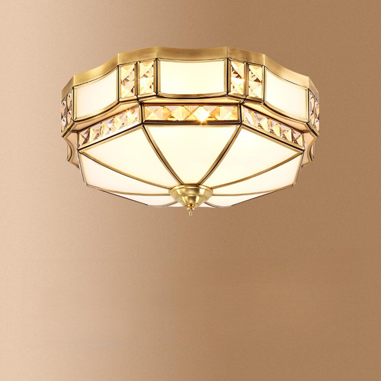 Vintage Metal Glass Gold Flush Mount Ceiling Light Image - 11