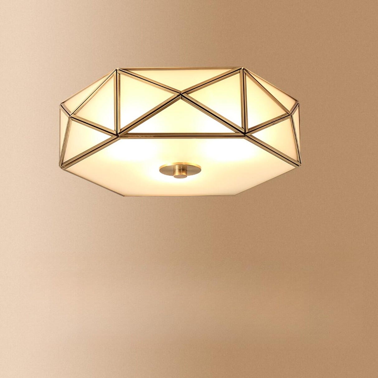 Vintage Metal Glass Gold Flush Mount Ceiling Light Image - 2