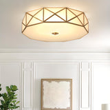 Vintage Metal Glass Gold Flush Mount Ceiling Light Image - 4