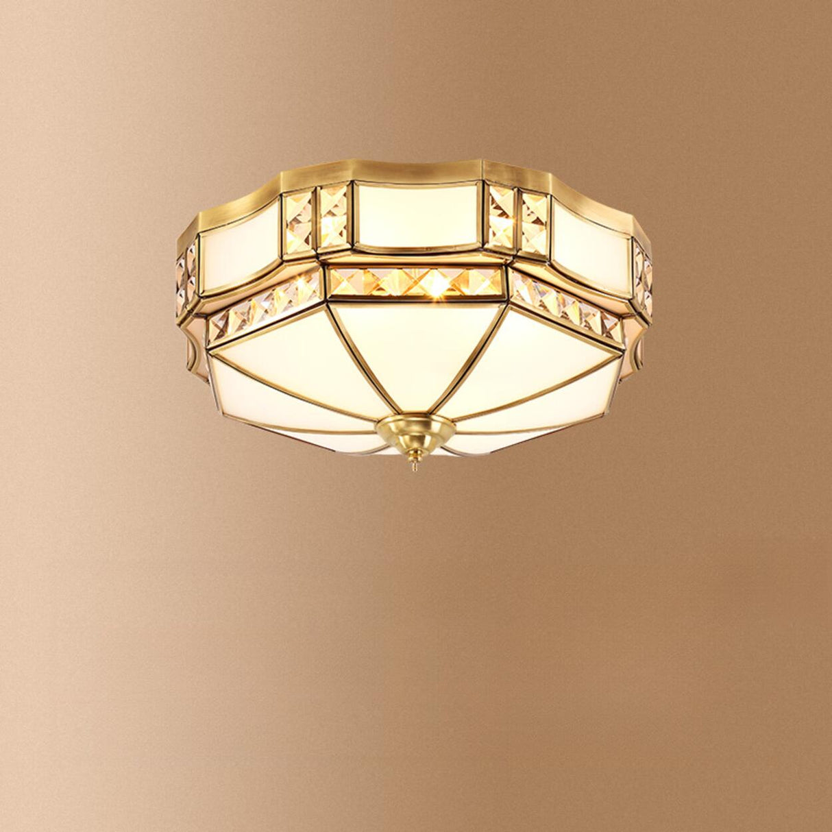 Vintage Metal Glass Gold Flush Mount Ceiling Light Image - 7