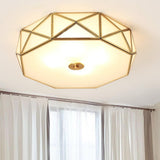 Vintage Metal Glass Gold Flush Mount Ceiling Light Image - 8