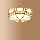 Vintage Metal Glass Gold Flush Mount Ceiling Light Image - 9