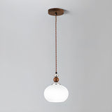 Vintage Milk Glass Globe Pendant Light Wood and Chrome Image - 2