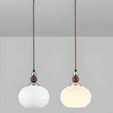 Vintage Milk Glass Globe Pendant Light Wood and Chrome Image - 5