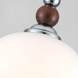 Vintage Milk Glass Globe Pendant Light Wood and Chrome Image - 7