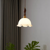 Vintage Pendant Flower Dome White Glass Pendant Light Image - 1