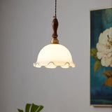 Vintage Pendant Flower Dome White Glass Pendant Light Image - 4