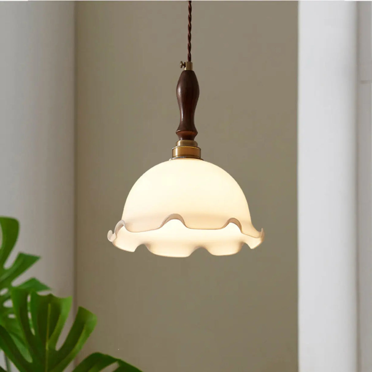 Vintage Pendant Flower Dome White Glass Pendant Light Image - 8