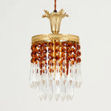 Vintage Red Cylinder Crystal Dining Room Pendant Light Image - 10