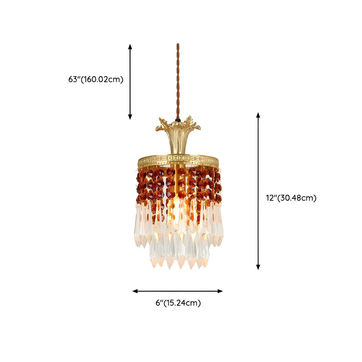 Vintage Red Cylinder Crystal Dining Room Pendant Light 