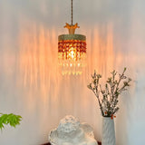 Vintage Red Cylinder Crystal Dining Room Pendant Light Image - 3