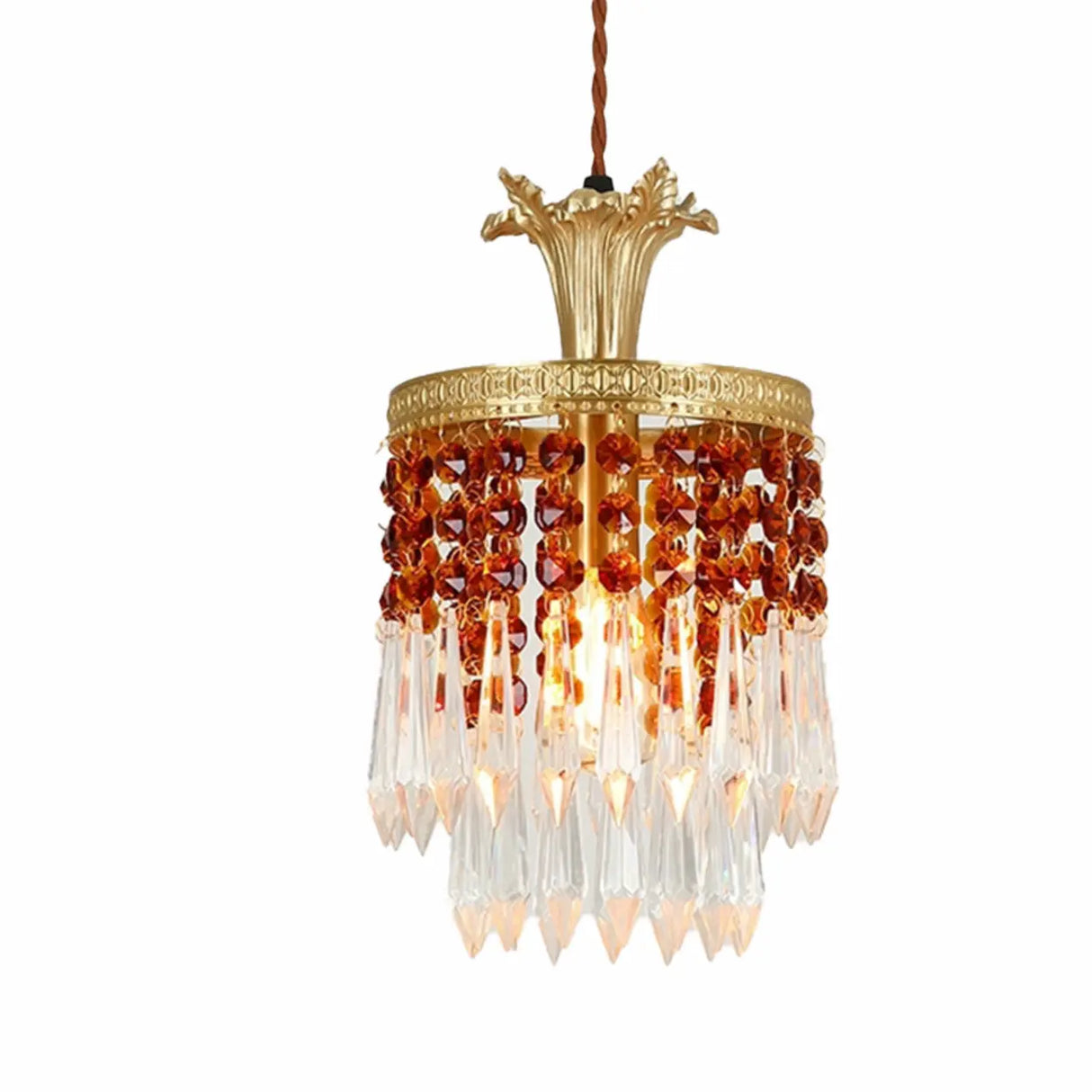 Vintage Red Cylinder Crystal Dining Room Pendant Light Image - 6