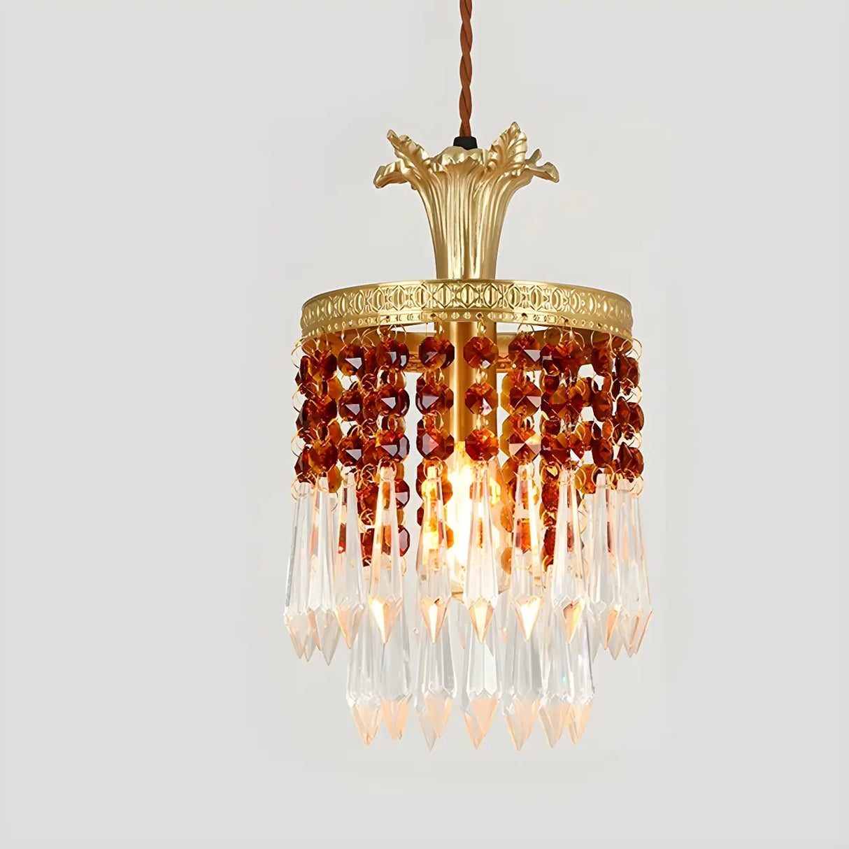 Vintage Red Cylinder Crystal Dining Room Pendant Light Image - 7