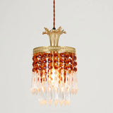 Vintage Red Cylinder Crystal Dining Room Pendant Light Image - 9