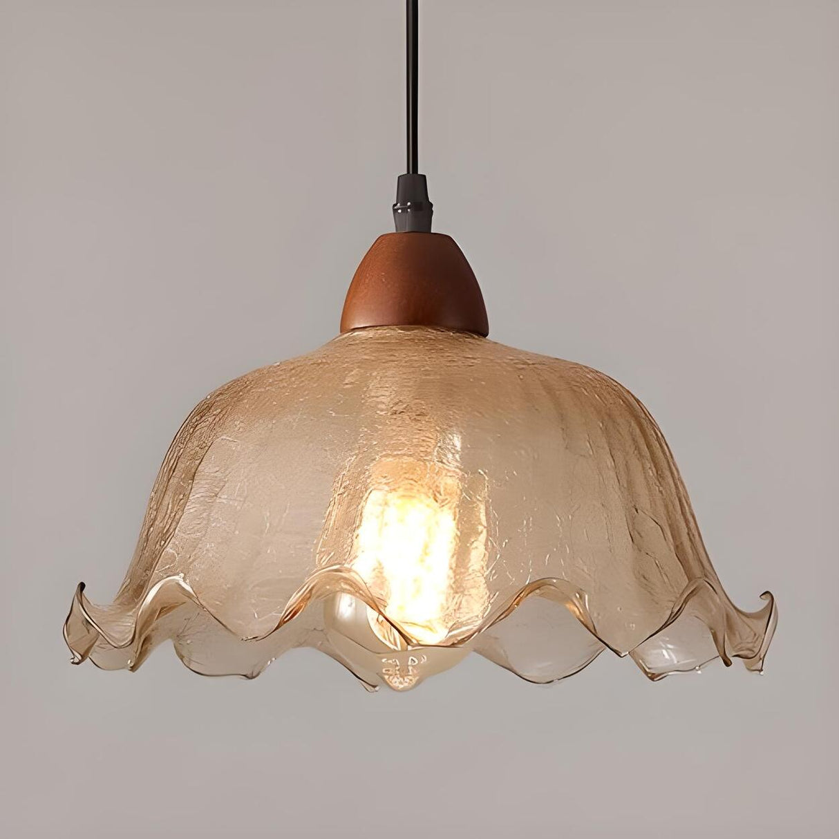 Vintage Ruffled Glass Dining Room Flower Pendant Light Image - 8