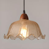 Vintage Ruffled Glass Dining Room Flower Pendant Light Image - 8