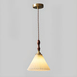 Vintage Simple White Pleat Cloth Cone Pendant Light Image - 4