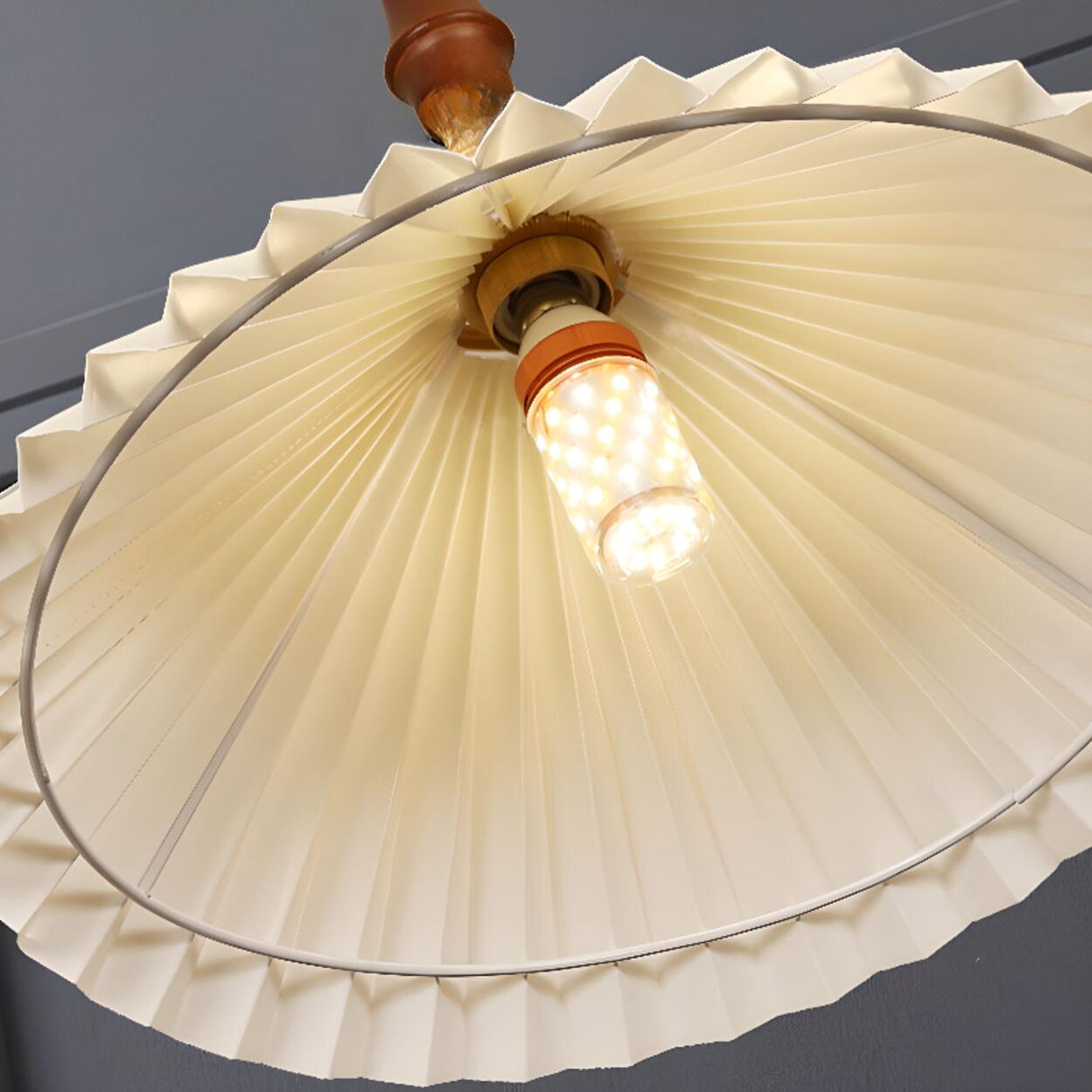 Vintage Simple White Pleat Cloth Cone Pendant Light Image - 8